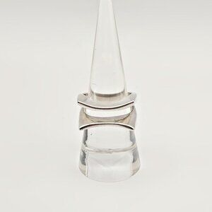 Sterling Modernist Split Ring – Minimalist Sculptural Statement Ring Size 7.75